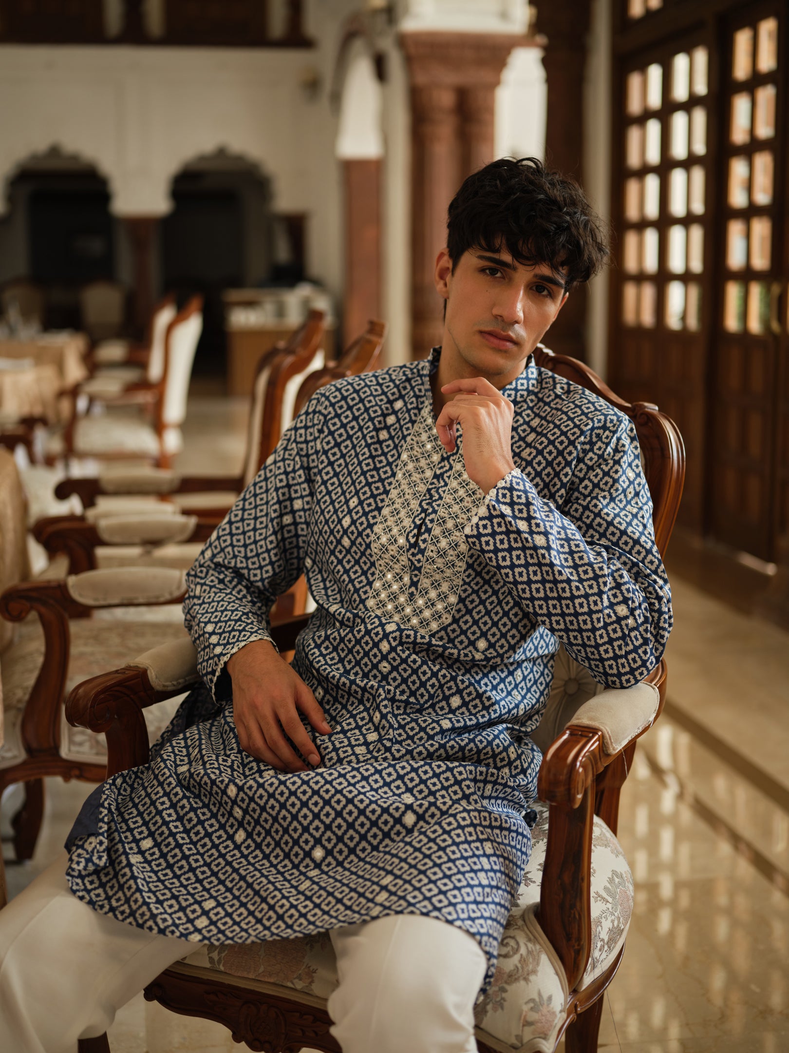 Indigo Mosaic Mirrorwork Kurta Set