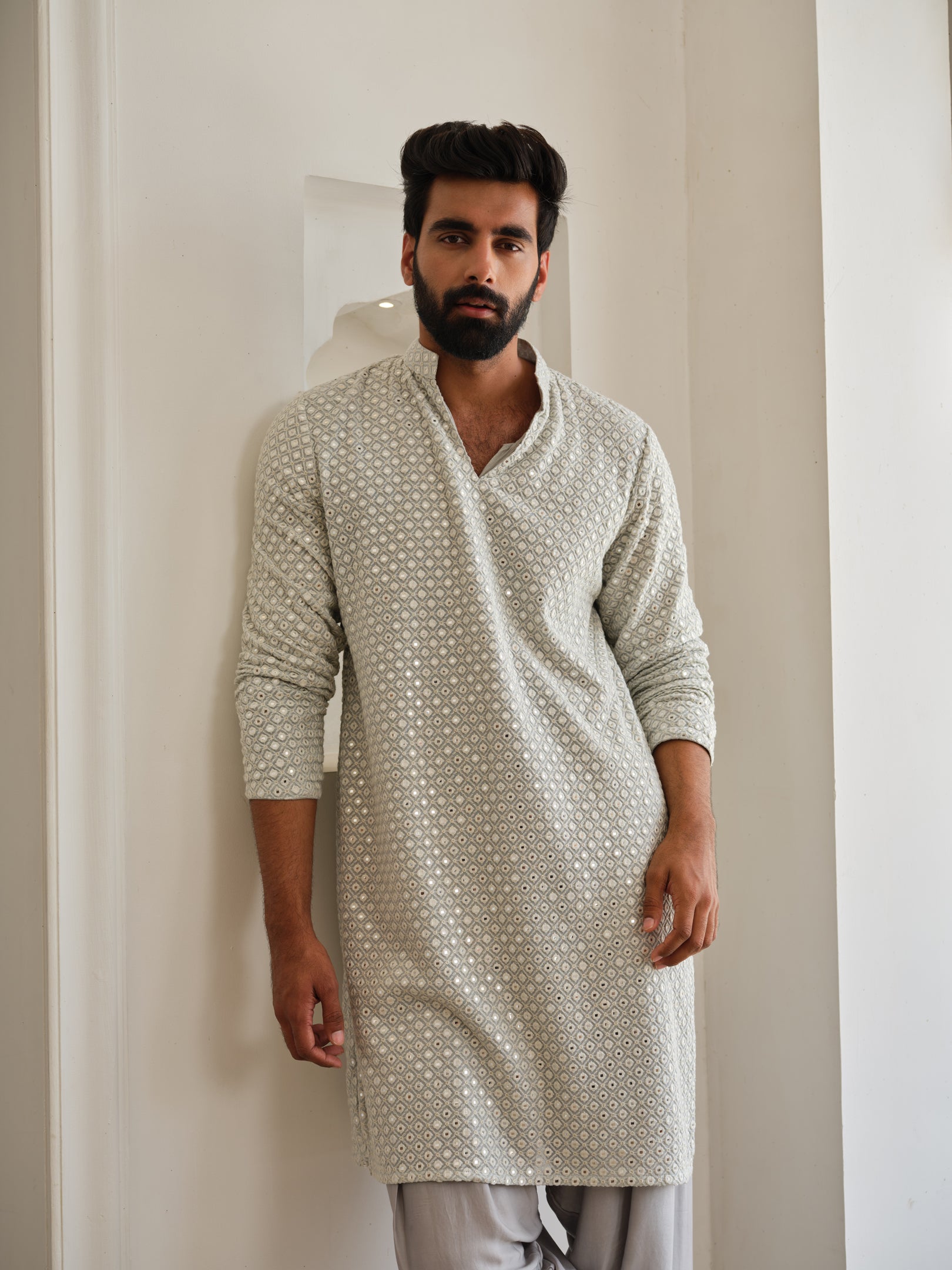 Pastel Blue Mirror Glow Kurta Set