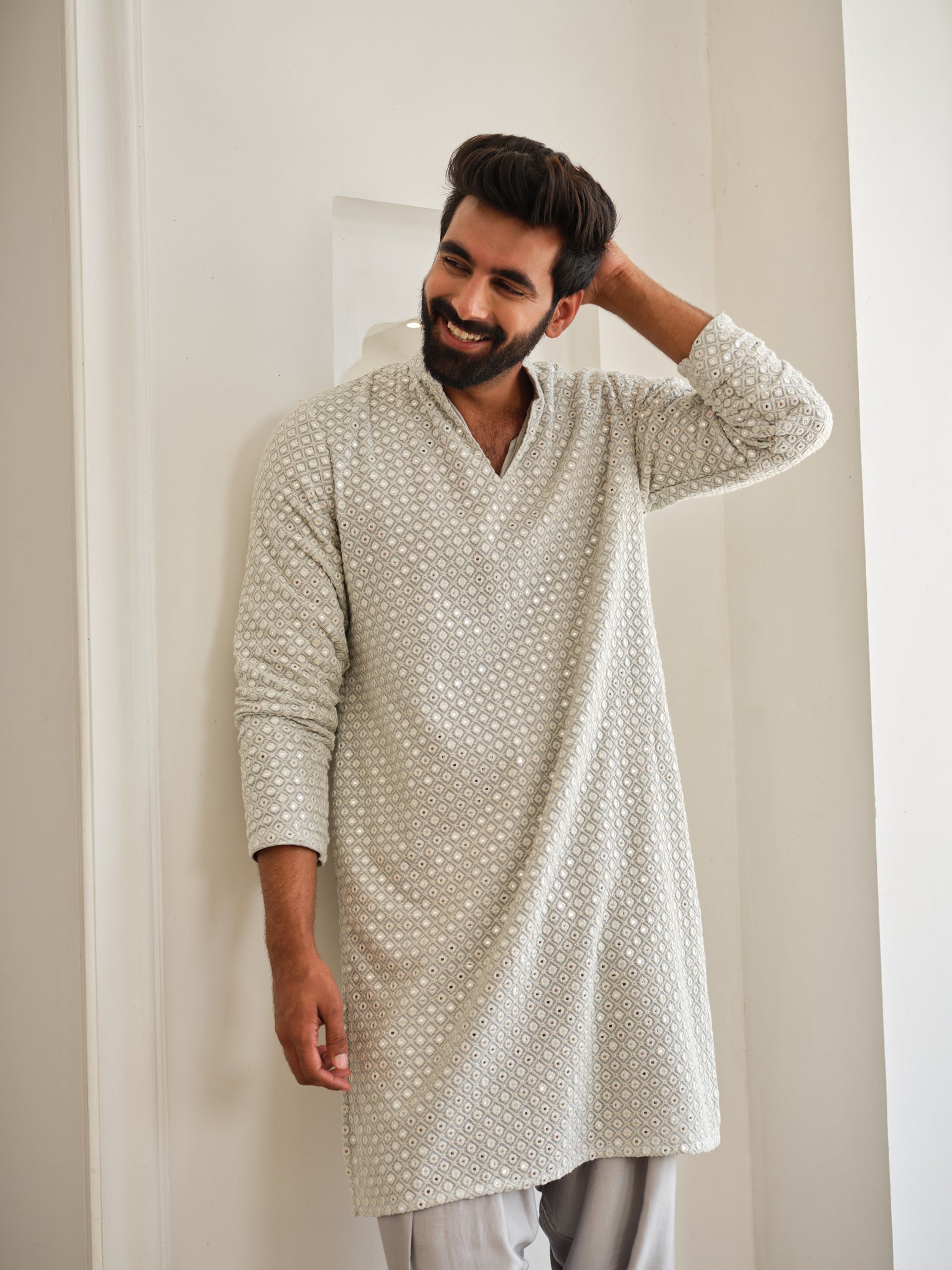 Pastel Blue Mirror Glow Kurta Set