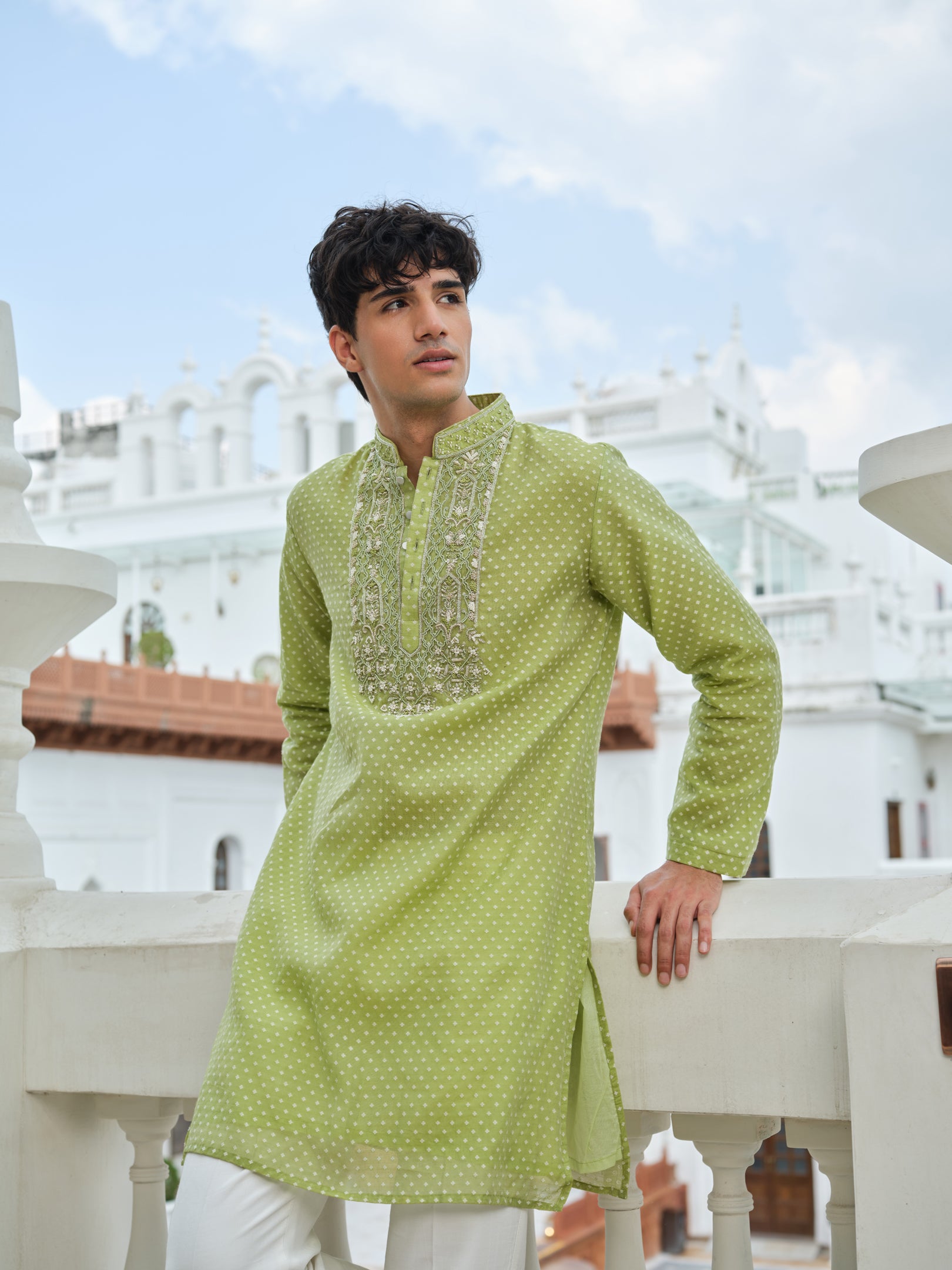 Lime Green Zari Kurta Set