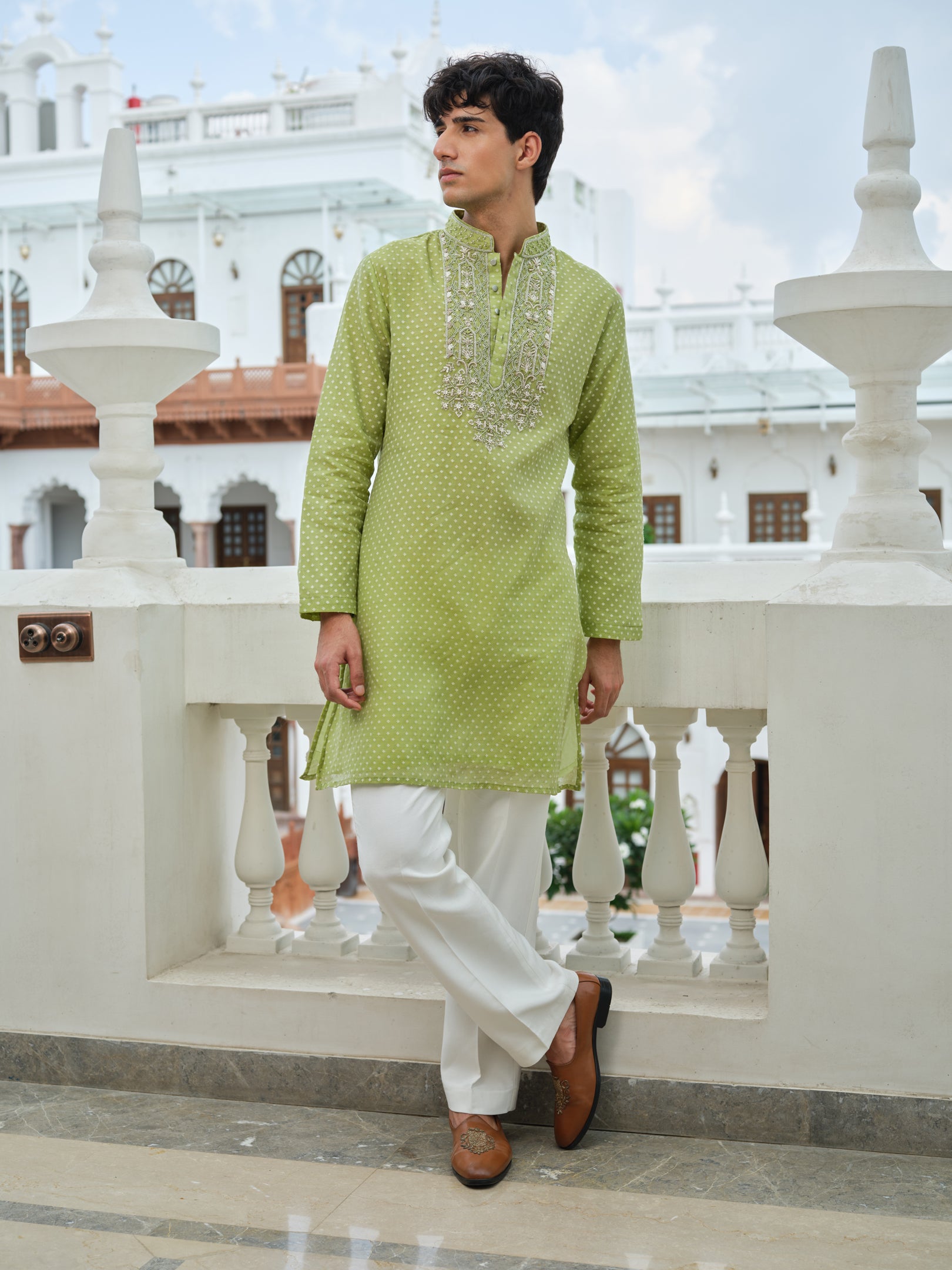 Lime Green Zari Kurta Set