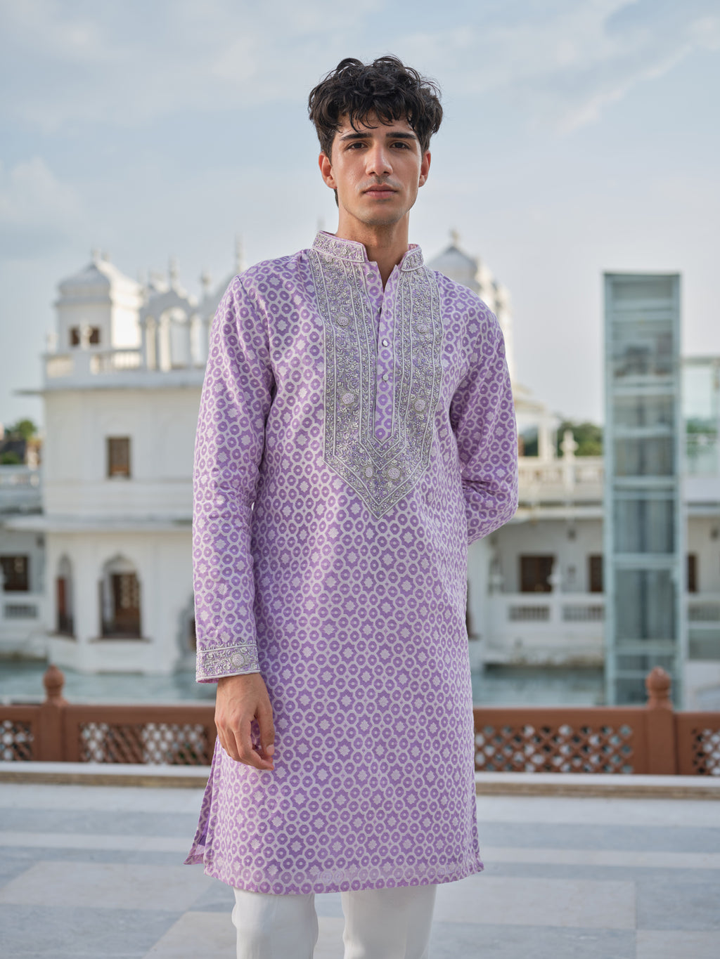 Lavender Zari Petals Kurta Set