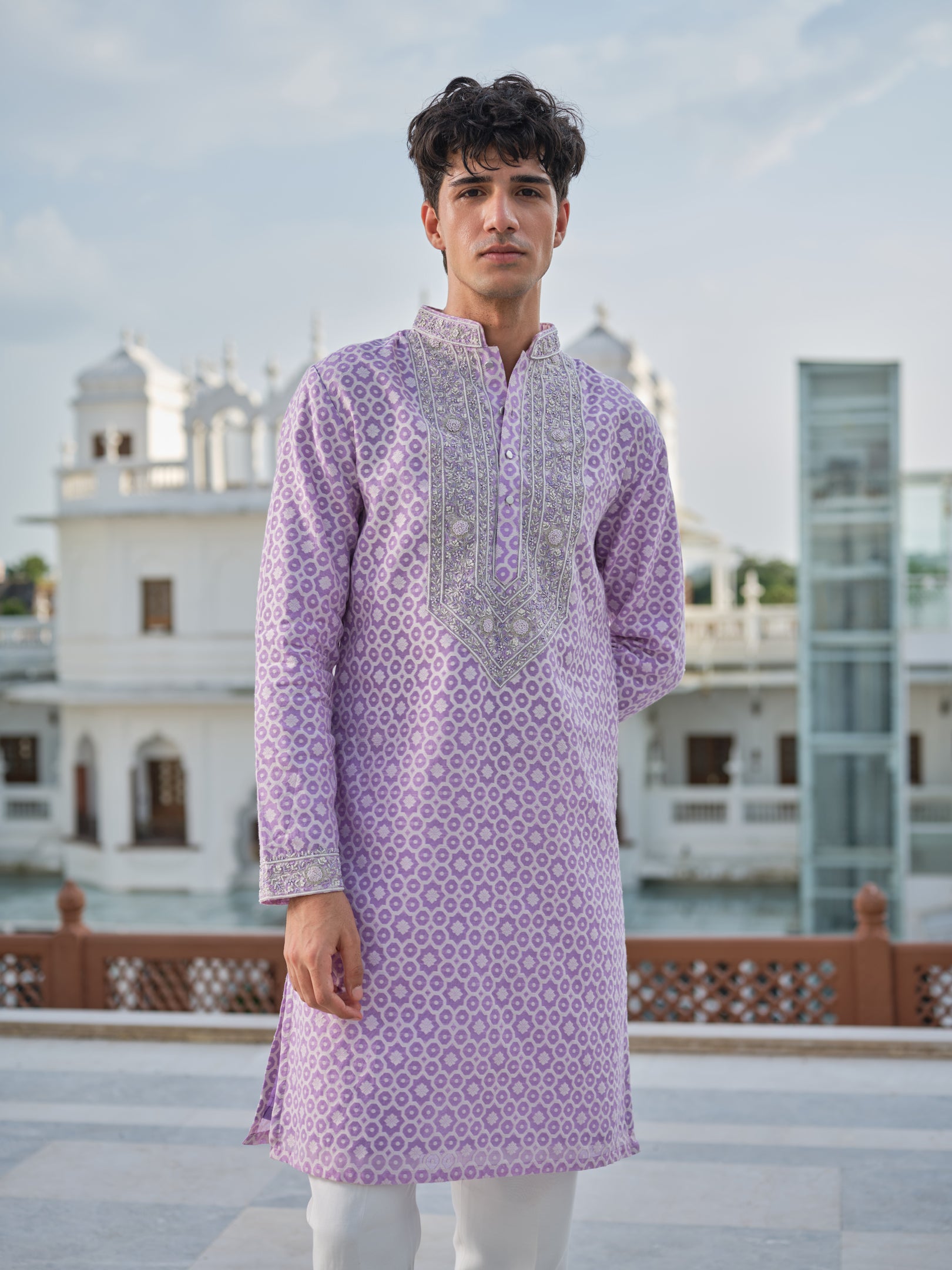 Lavender Zari Petals Kurta Set
