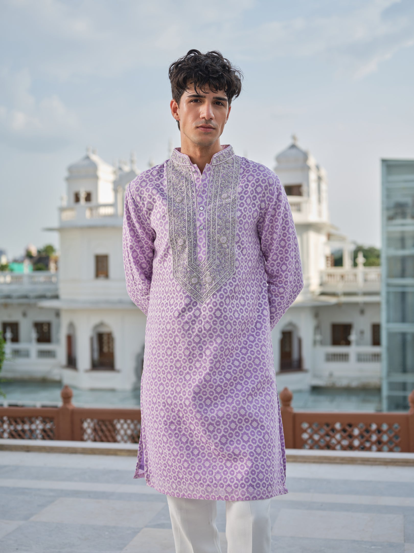 Lavender Zari Petals Kurta Set