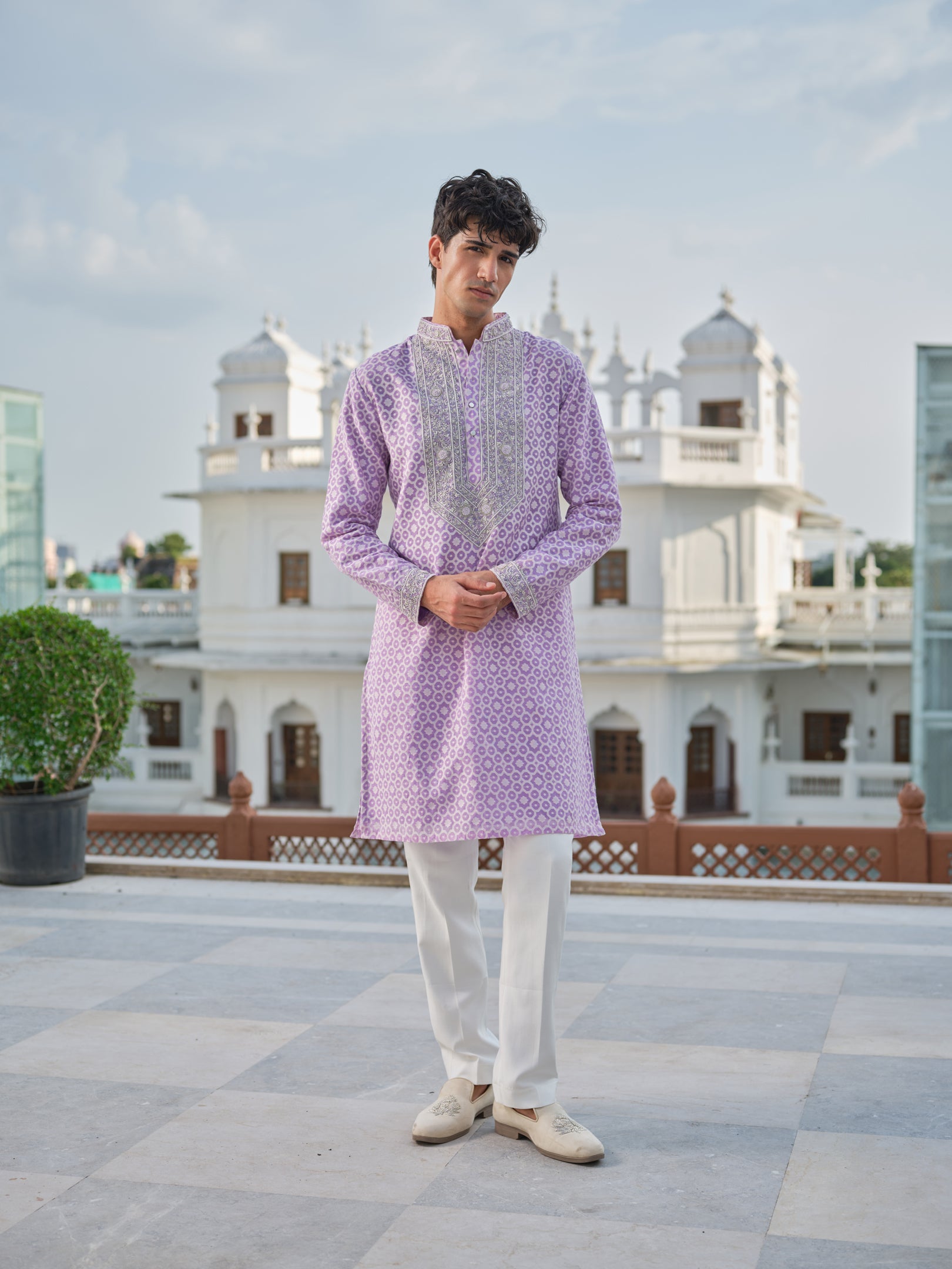 Lavender Zari Petals Kurta Set
