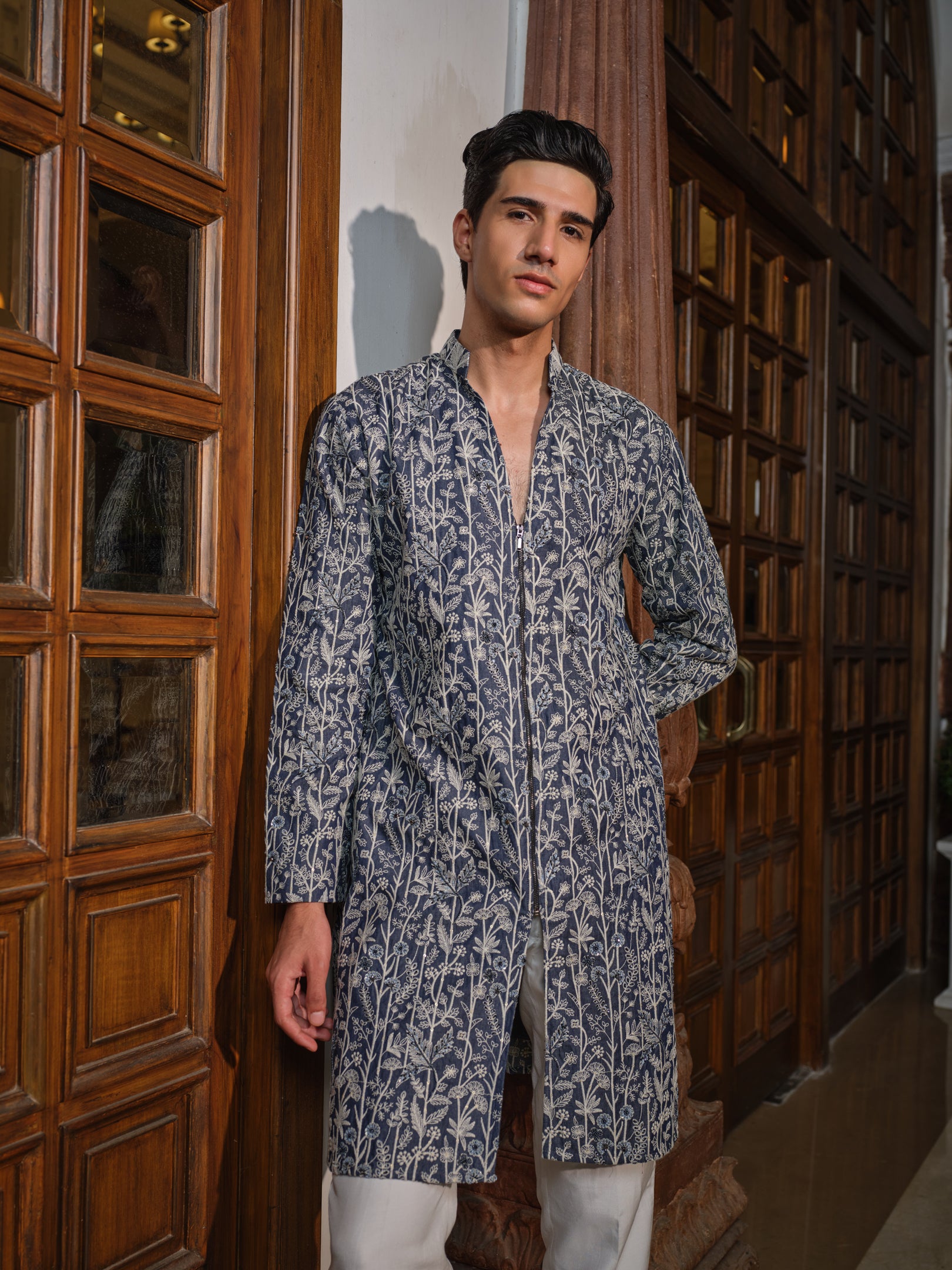 Denim Flora Kurta Set