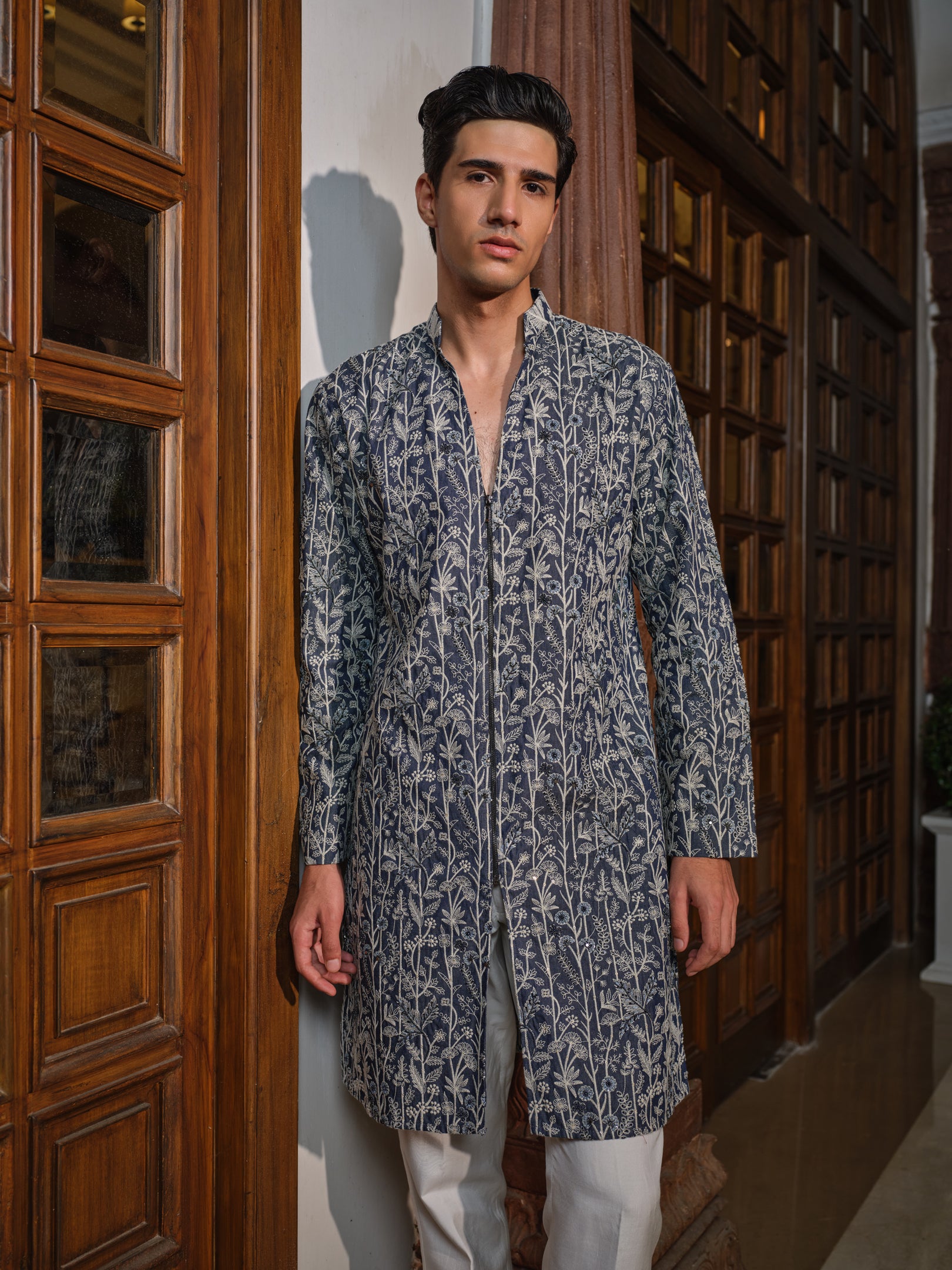 Denim Flora Kurta Set