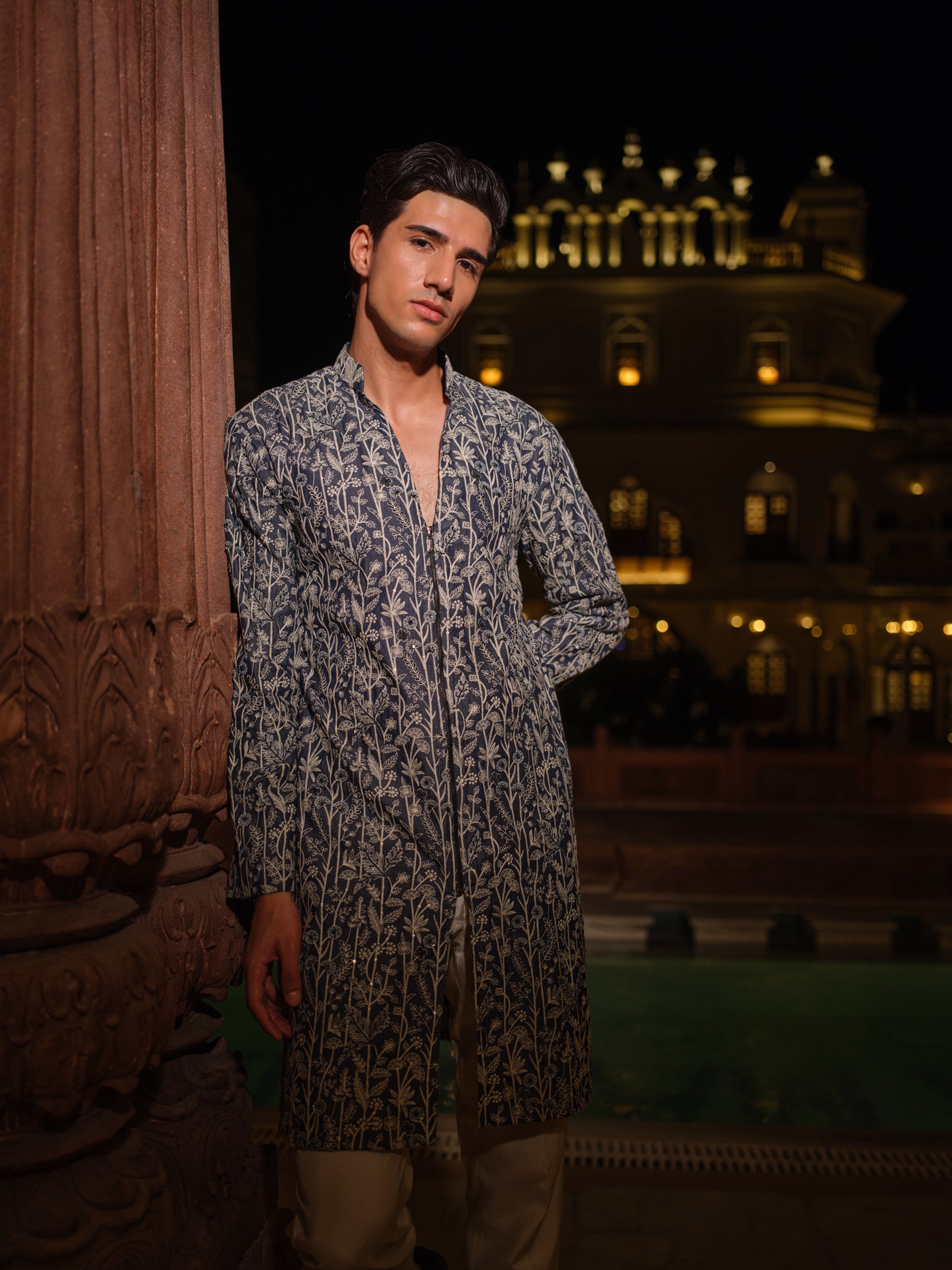 Denim Flora Kurta Set