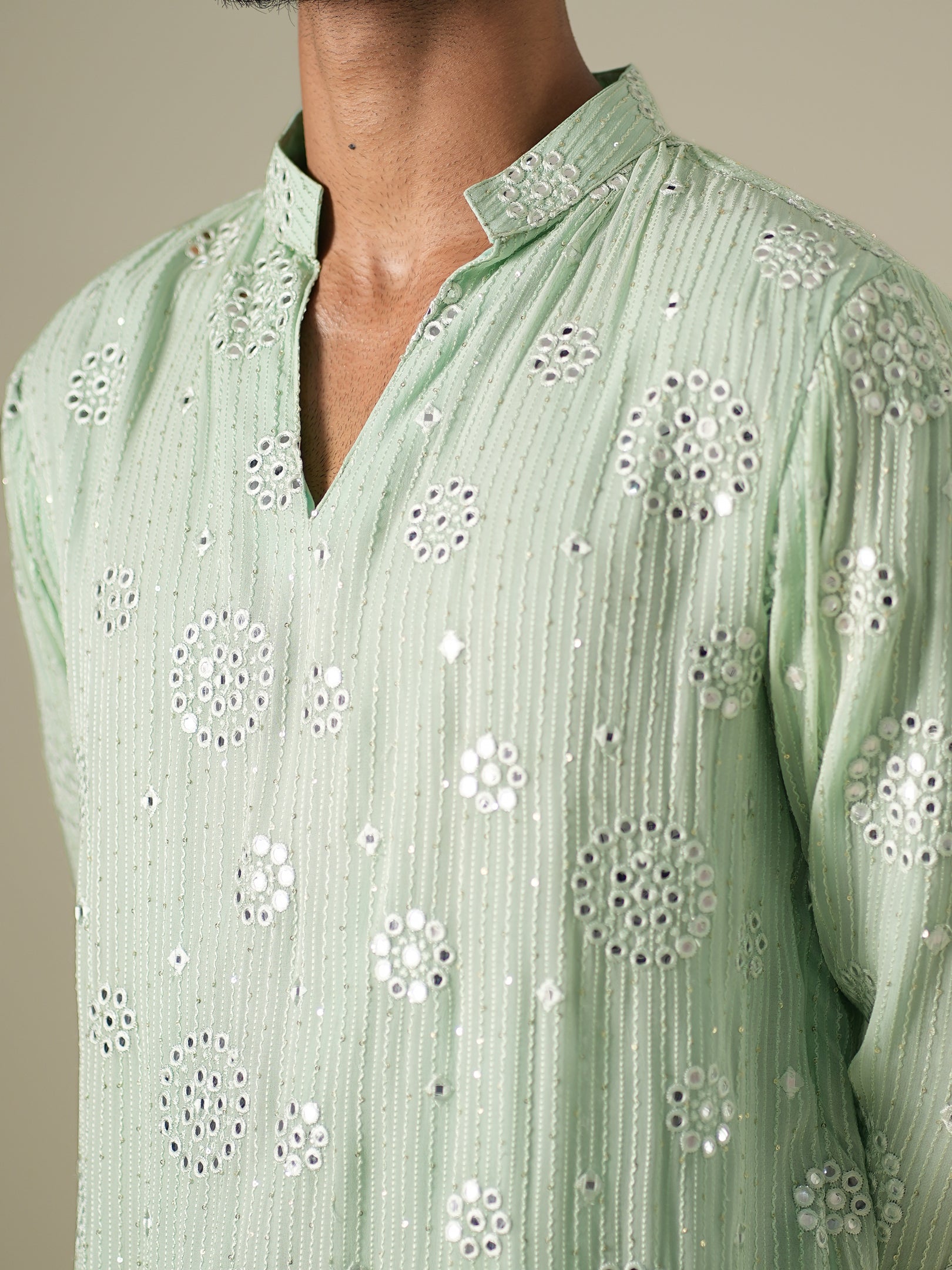 Pastel Green Mirror Glow Kurta Set