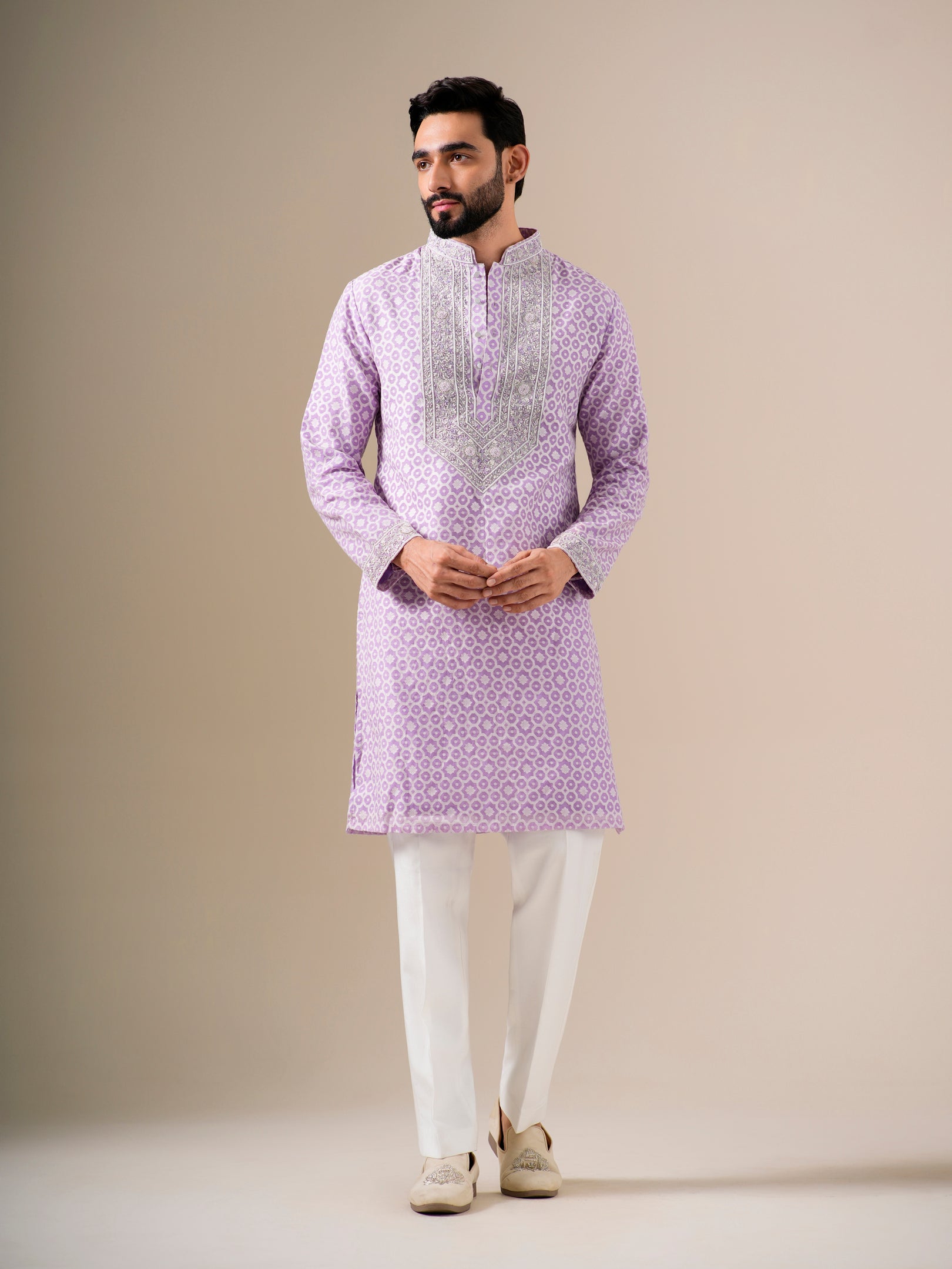 Lavender Zari Petals Kurta Set