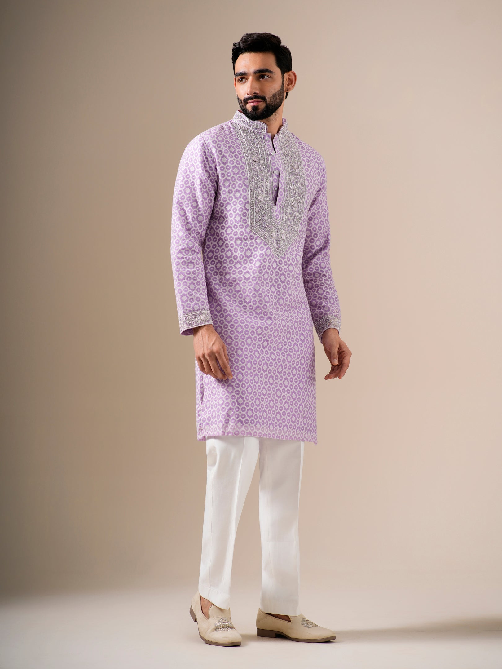 Lavender Zari Petals Kurta Set