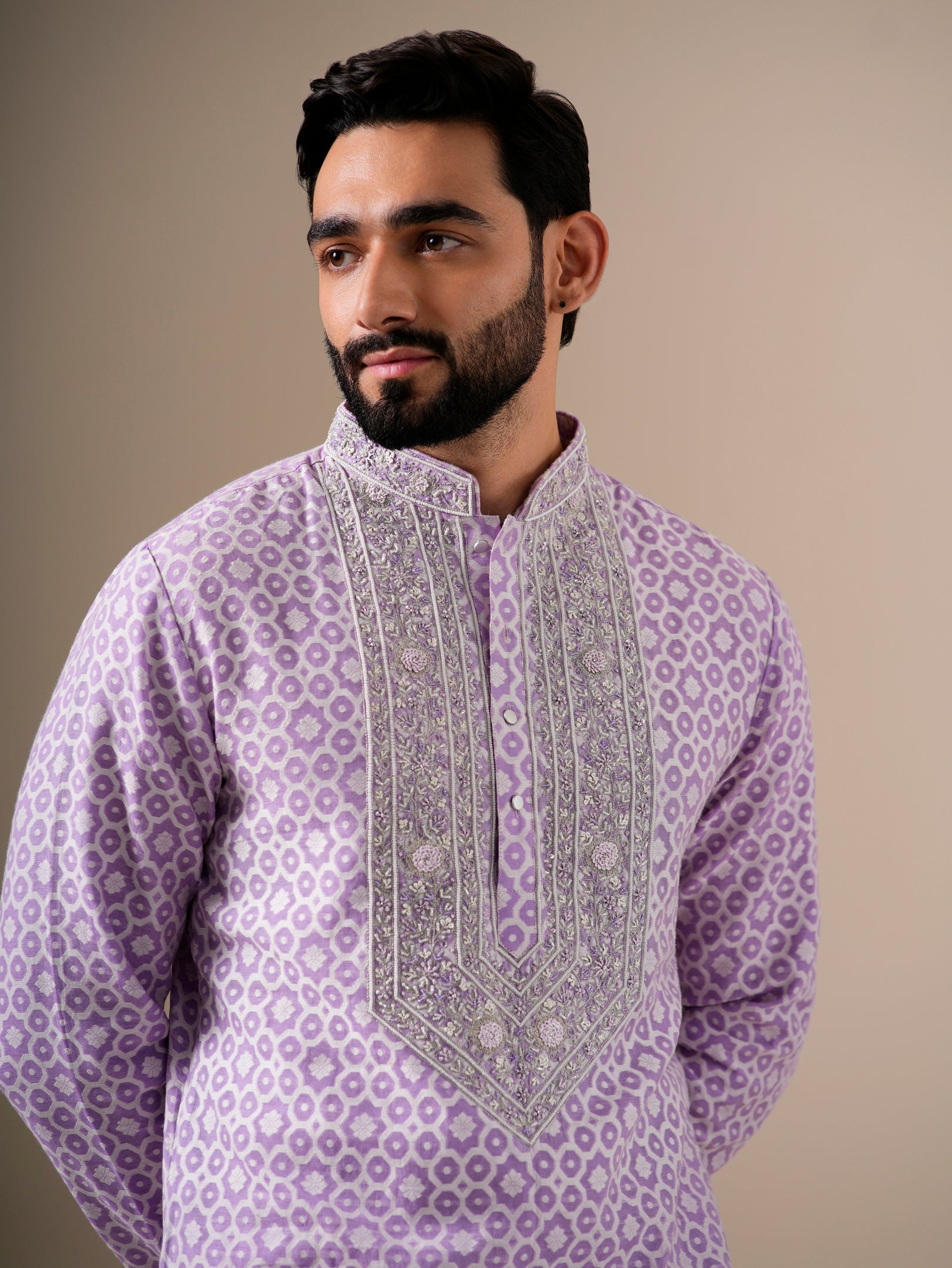 Lavender Zari Petals Kurta Set