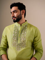 Lime Green Zari Kurta Set
