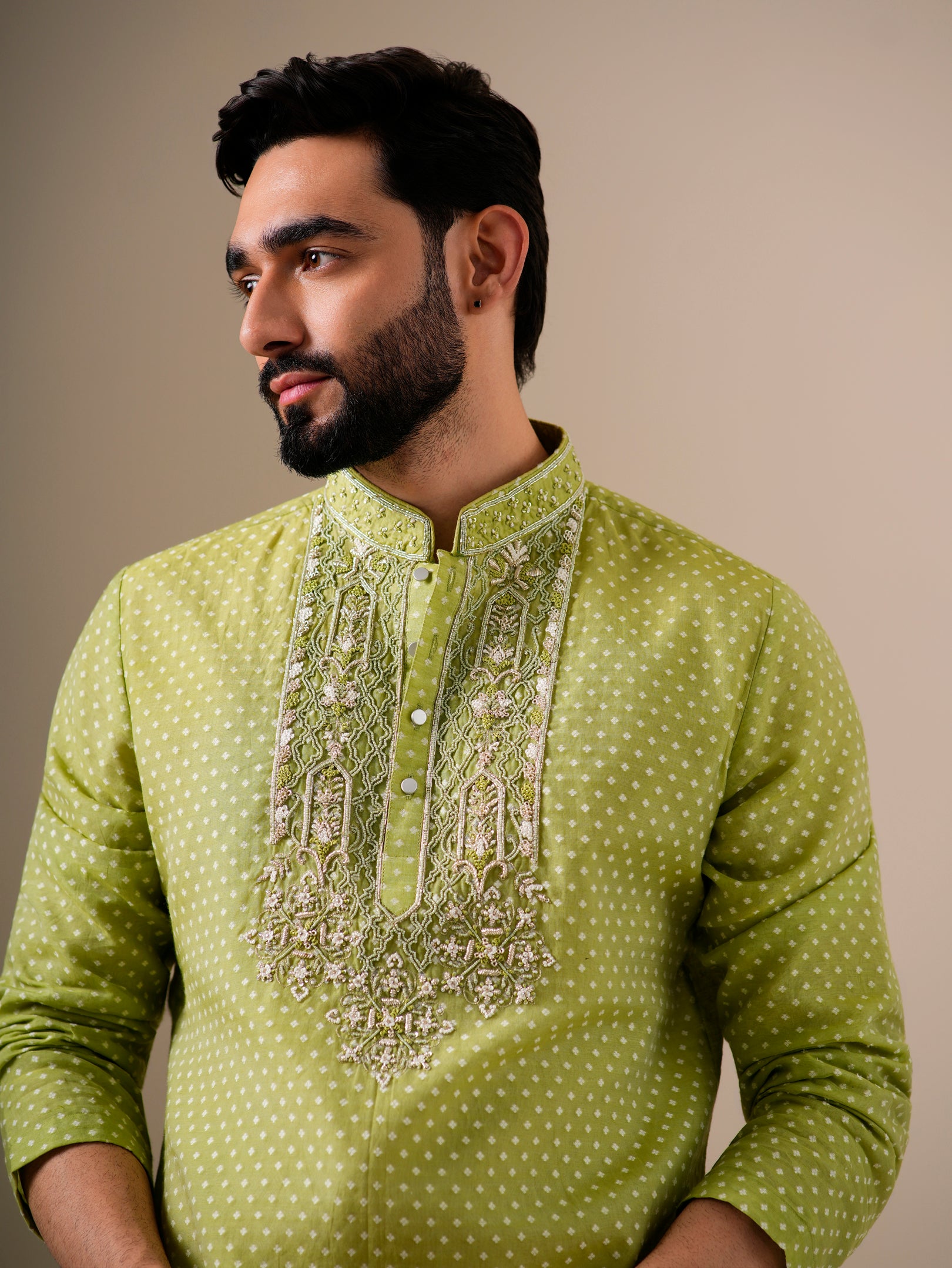 Lime Green Zari Kurta Set