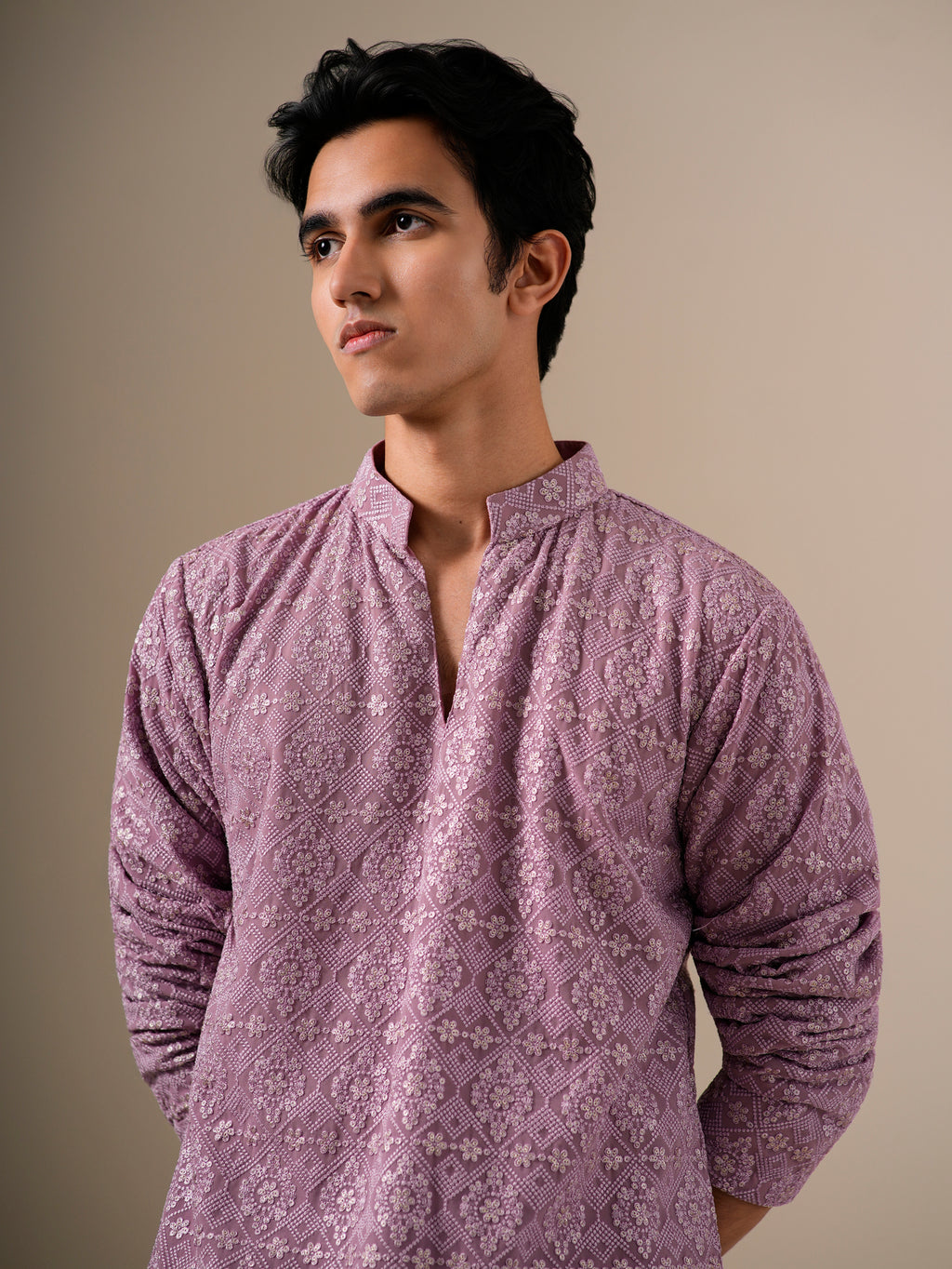 Mauve Gold Geometric Kurta Set
