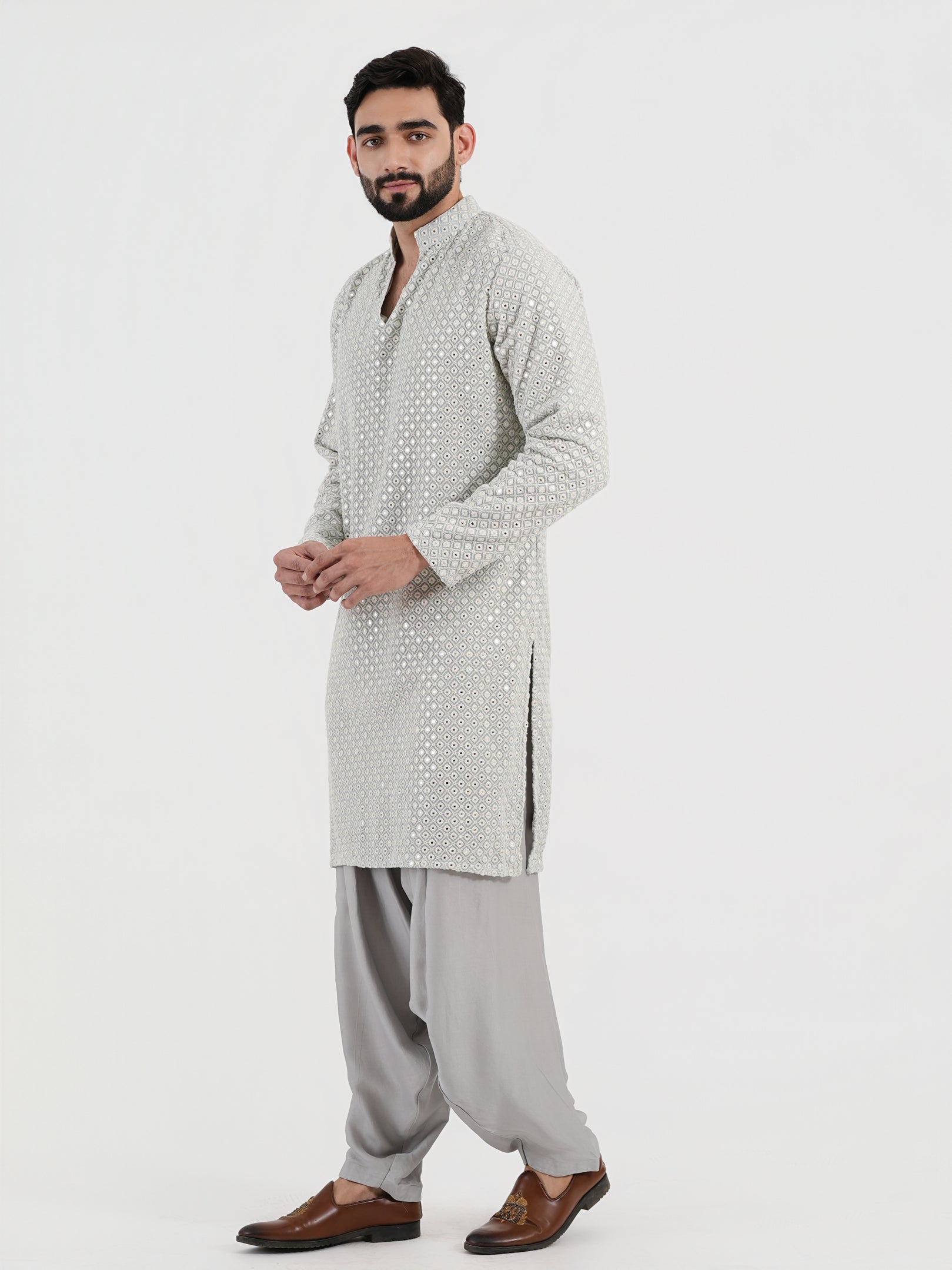 Pastel Blue Mirror Glow Kurta Set