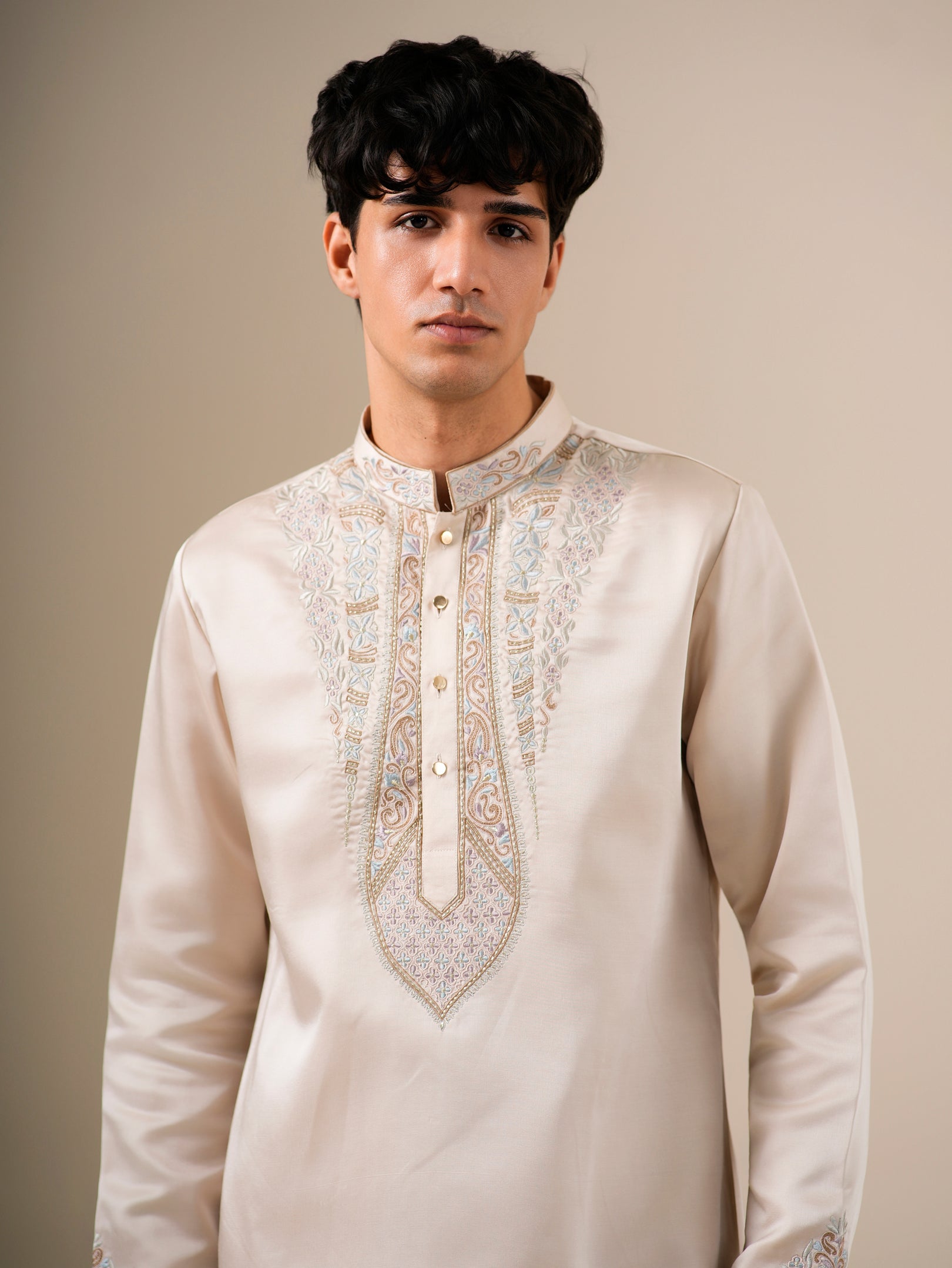 Beige Bloomwork Kurta Set