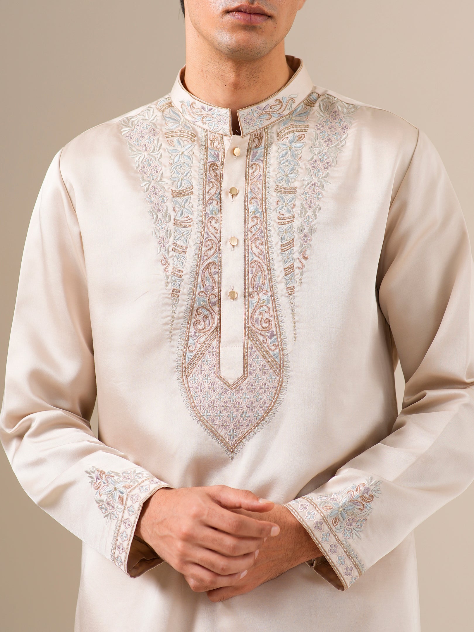 Beige Bloomwork Kurta Set