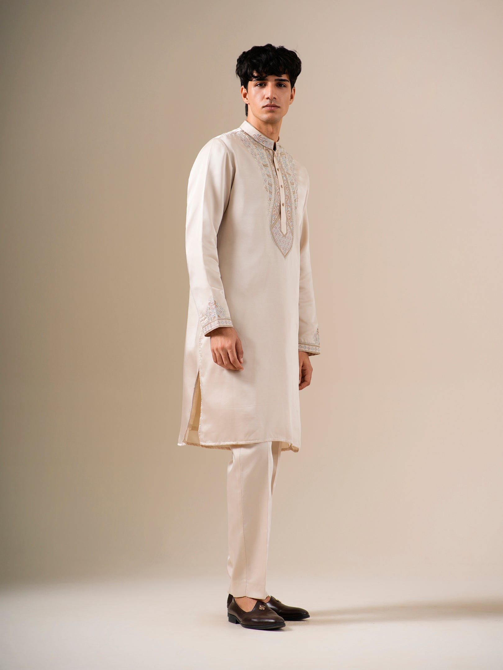 Beige Bloomwork Kurta Set