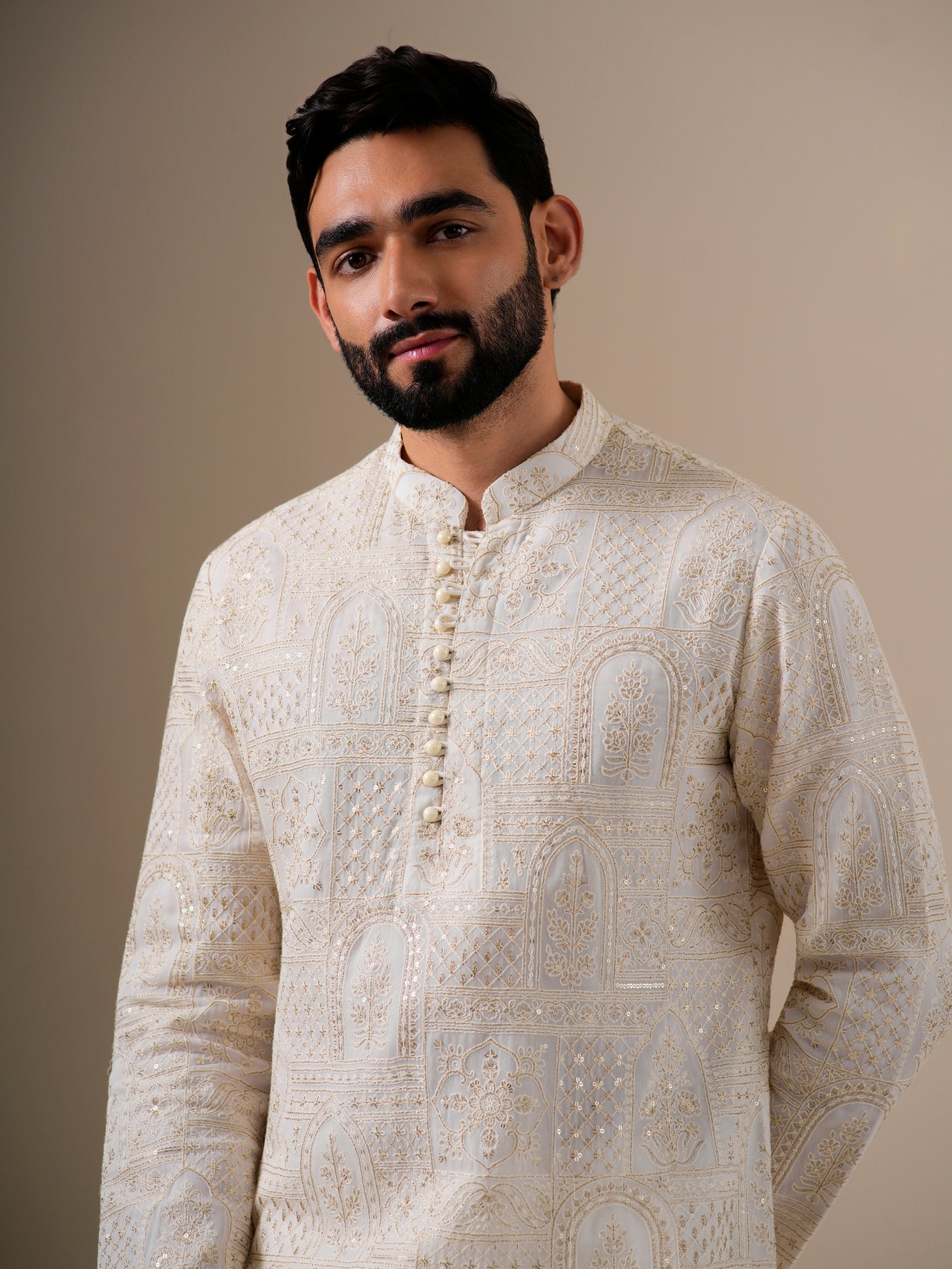 Mughal White & Gold Kurta Set