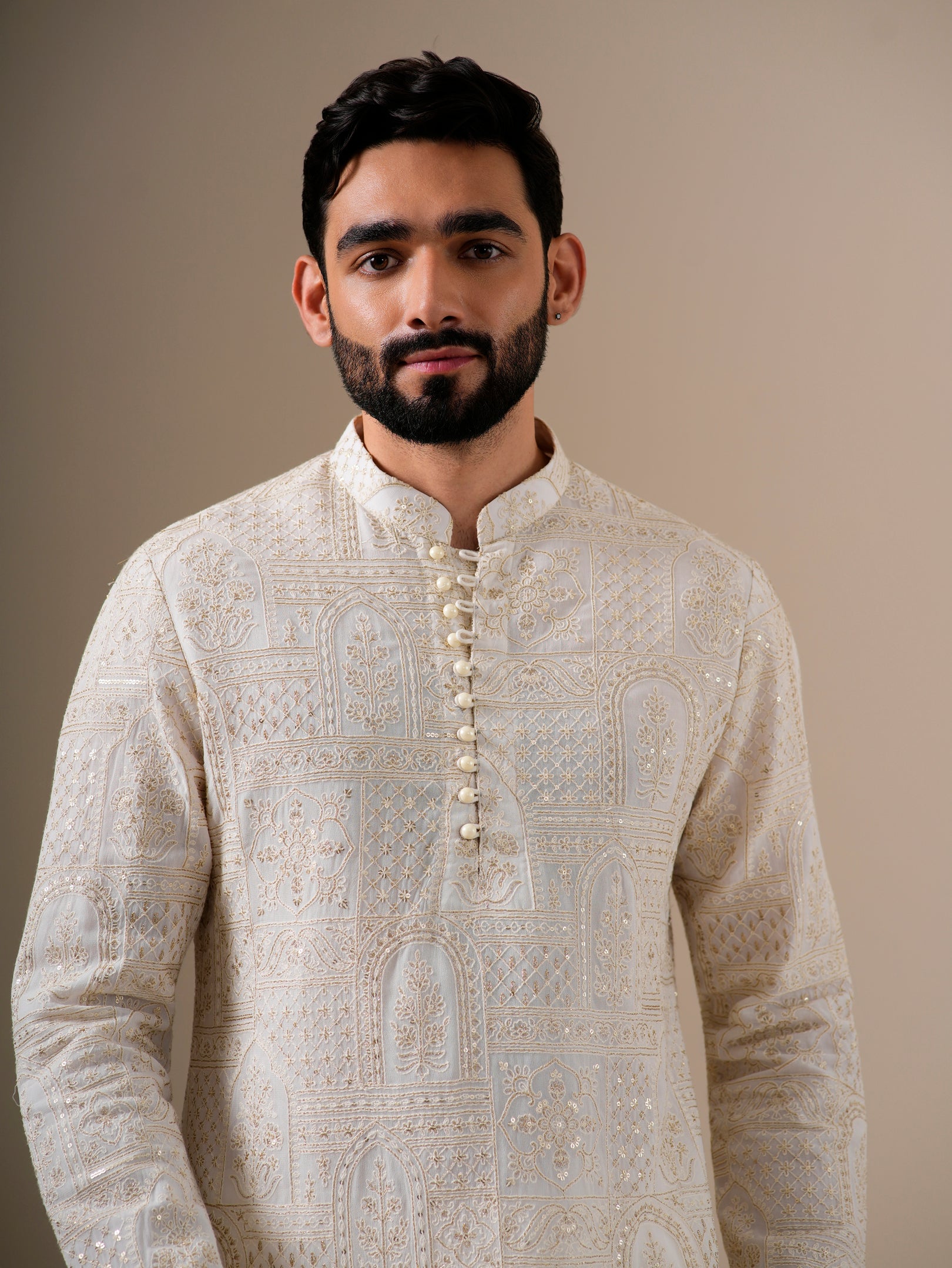 Mughal White & Gold Kurta Set