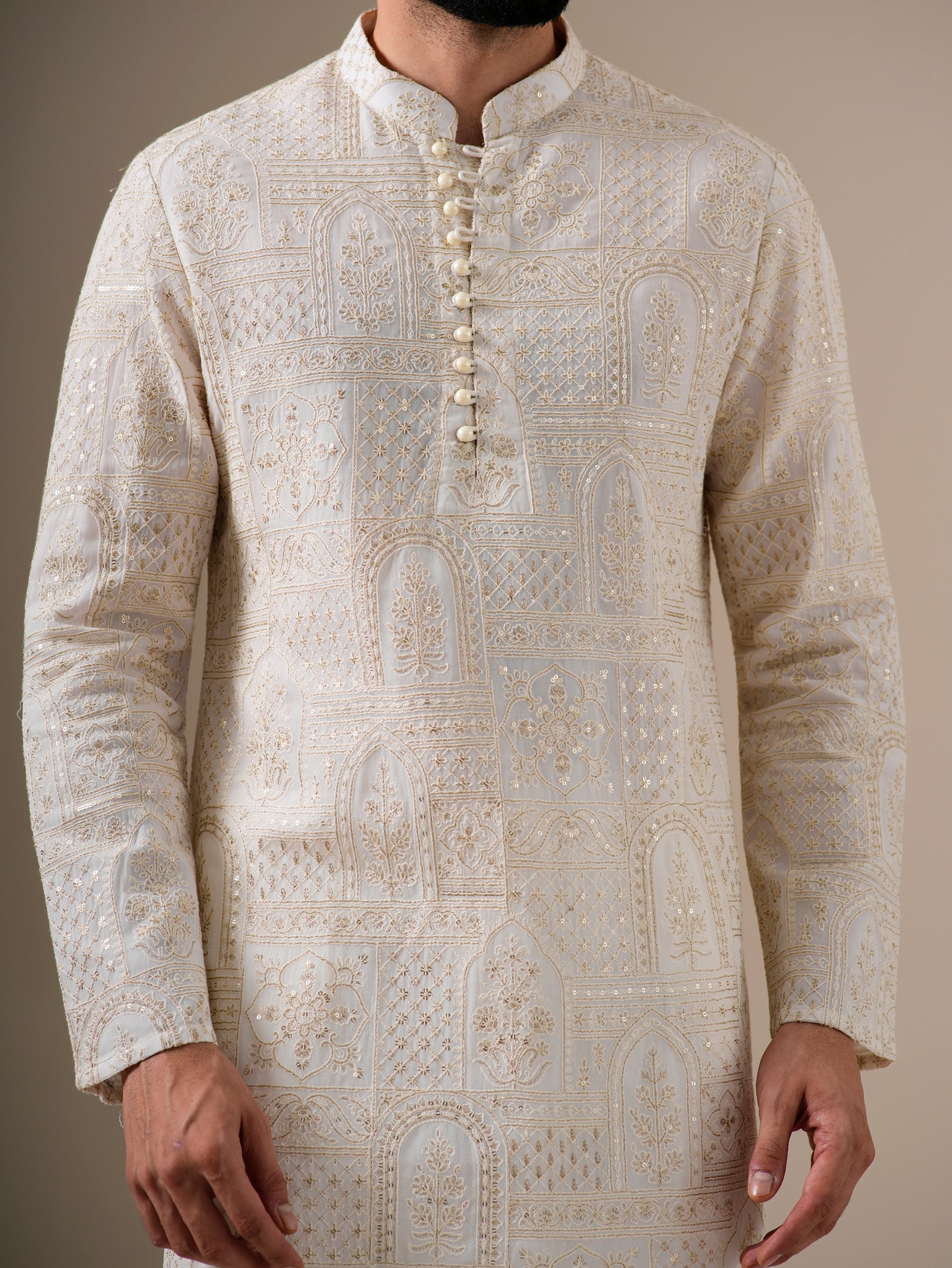 Mughal White & Gold Kurta Set