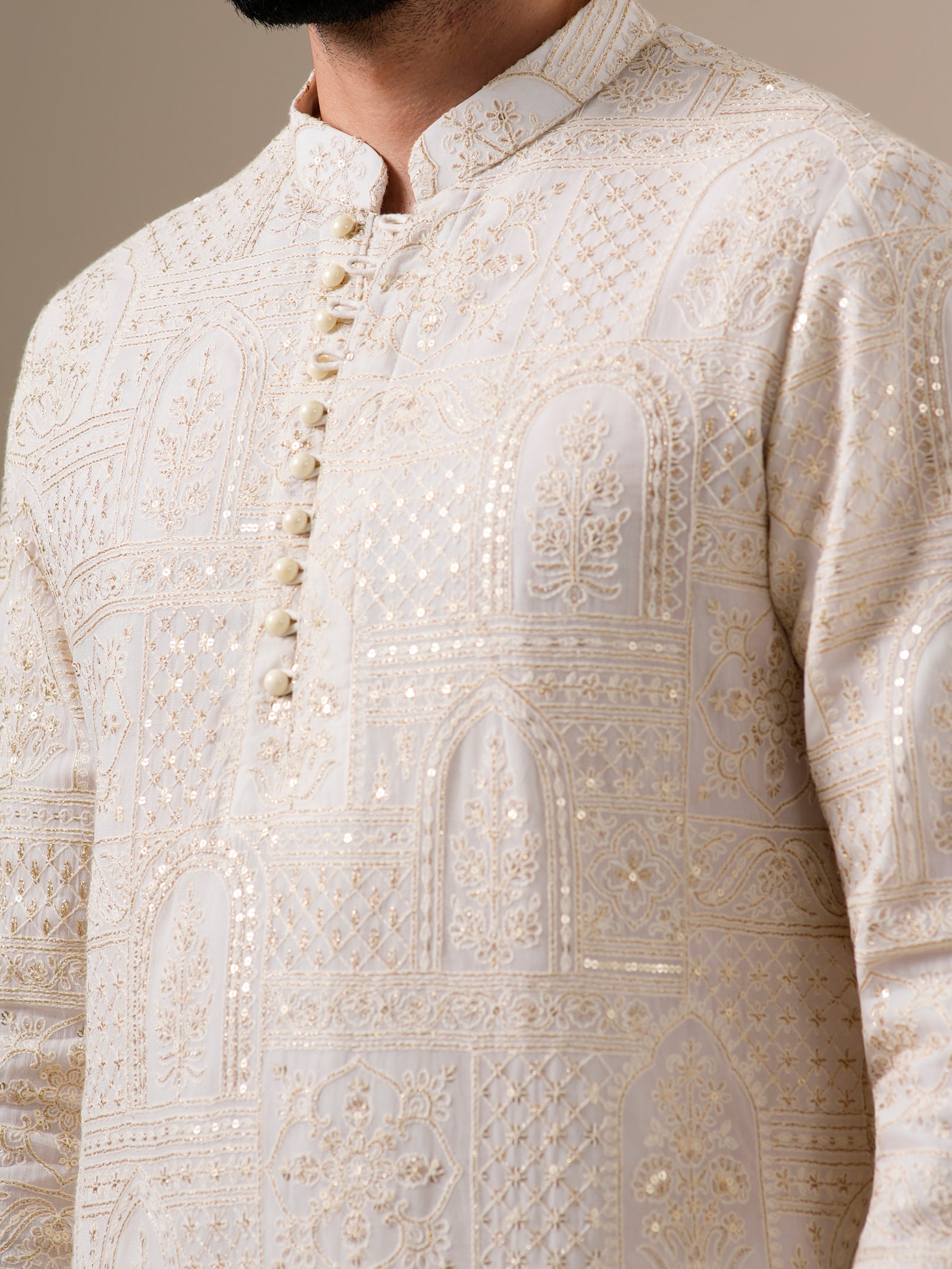 Mughal White & Gold Kurta Set