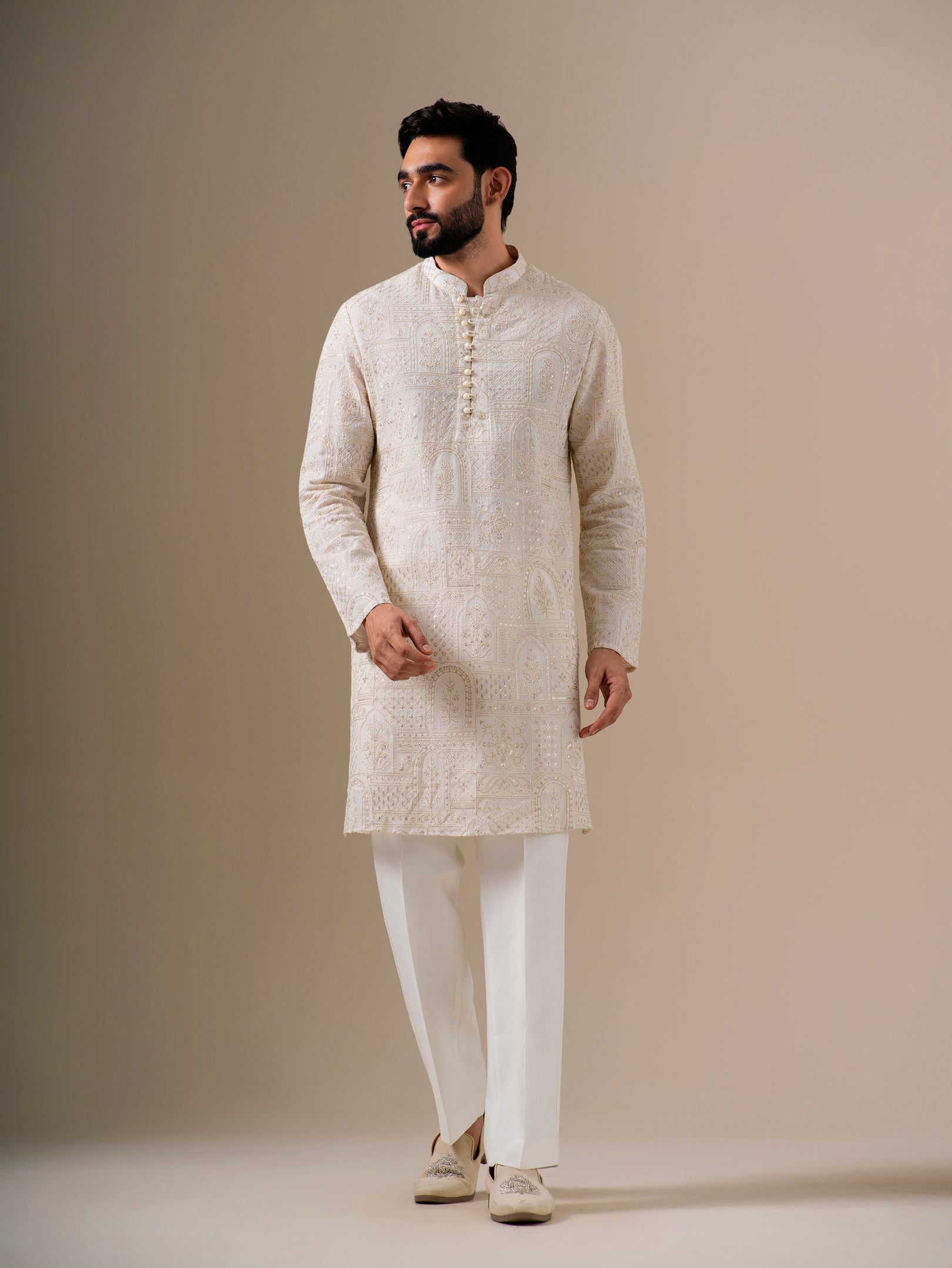 Mughal White & Gold Kurta Set